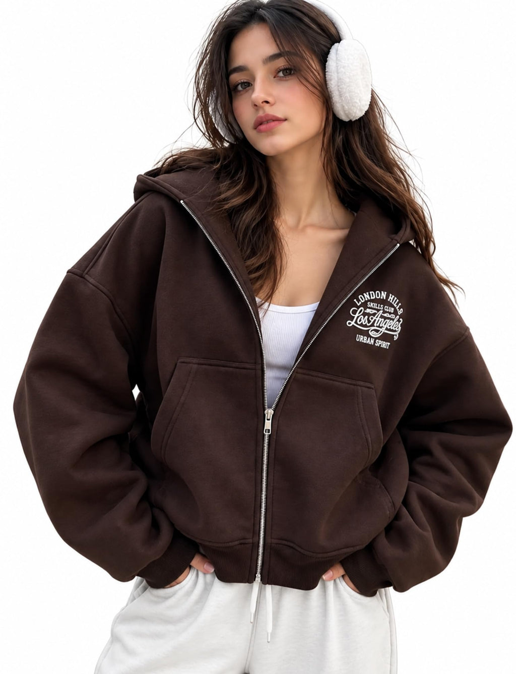 London Hills Hoodies for Women Stylish Sweater for Woman with Zip Stylish Latest Unisex Graphic Print Cotton Blend Fleece Hoodie Zipper Winter wear Hood Regular Fit, Long Sleeve
