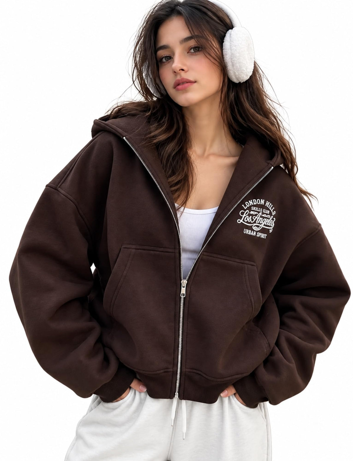 London Hills Hoodies for Women Stylish Sweater for Woman with Zip Stylish Latest Unisex Graphic Print Cotton Blend Fleece Hoodie Zipper Winter wear Hood Regular Fit, Long Sleeve