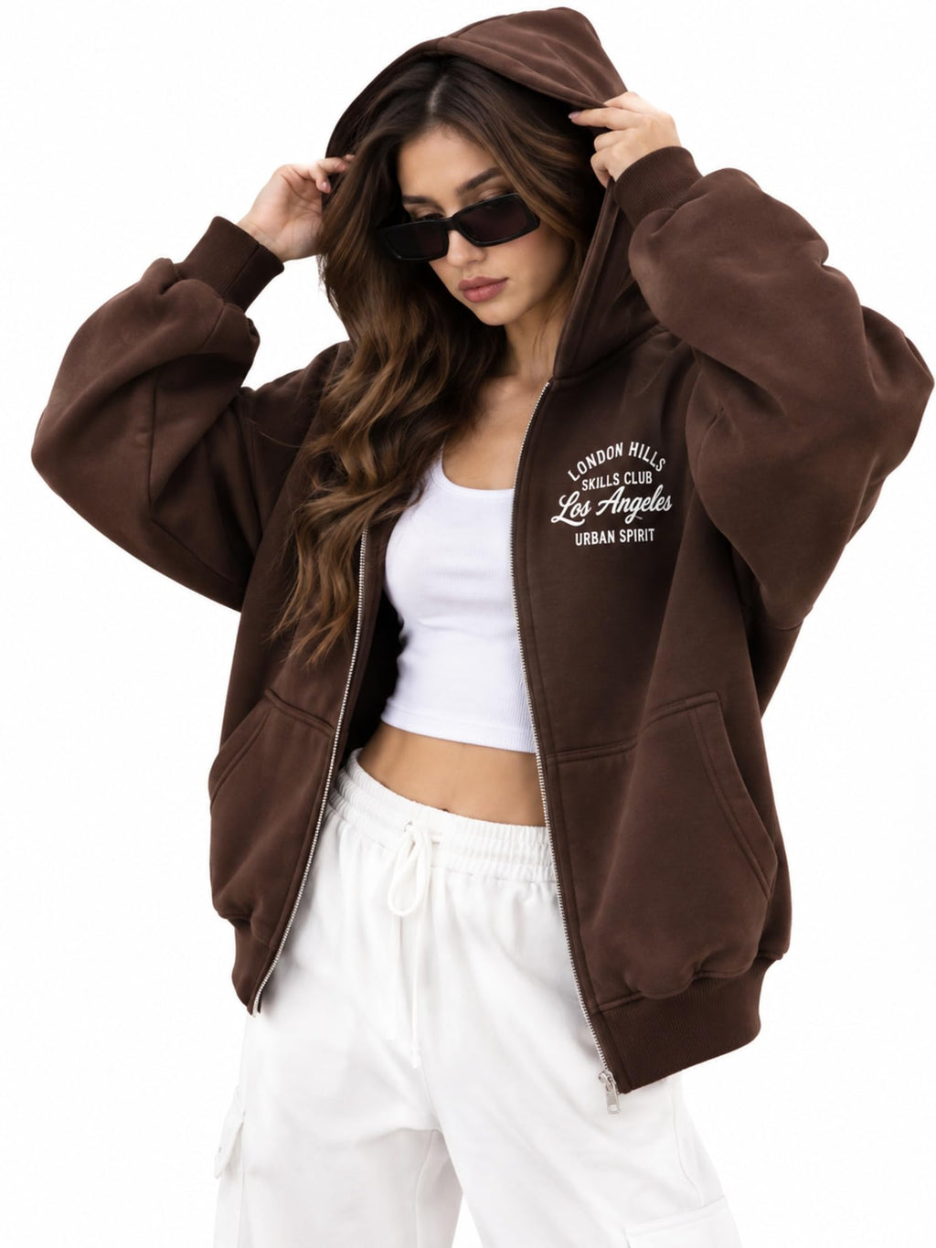 London Hills Hoodies for Women Stylish Sweater for Woman with Zip Stylish Latest Unisex Graphic Print Cotton Blend Fleece Hoodie Zipper Winter wear Hood Regular Fit, Long Sleeve