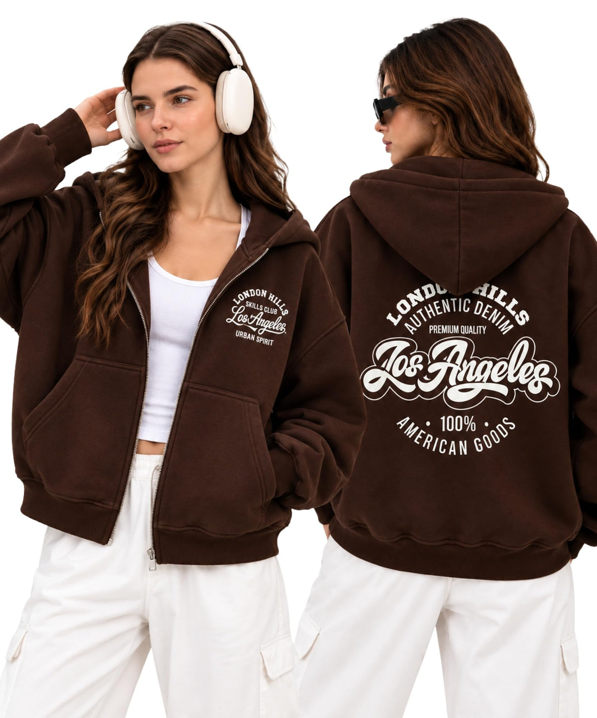 London Hills Hoodies for Women Stylish Sweater for Woman with Zip Stylish Latest Unisex Graphic Print Cotton Blend Fleece Hoodie Zipper Winter wear Hood Regular Fit, Long Sleeve