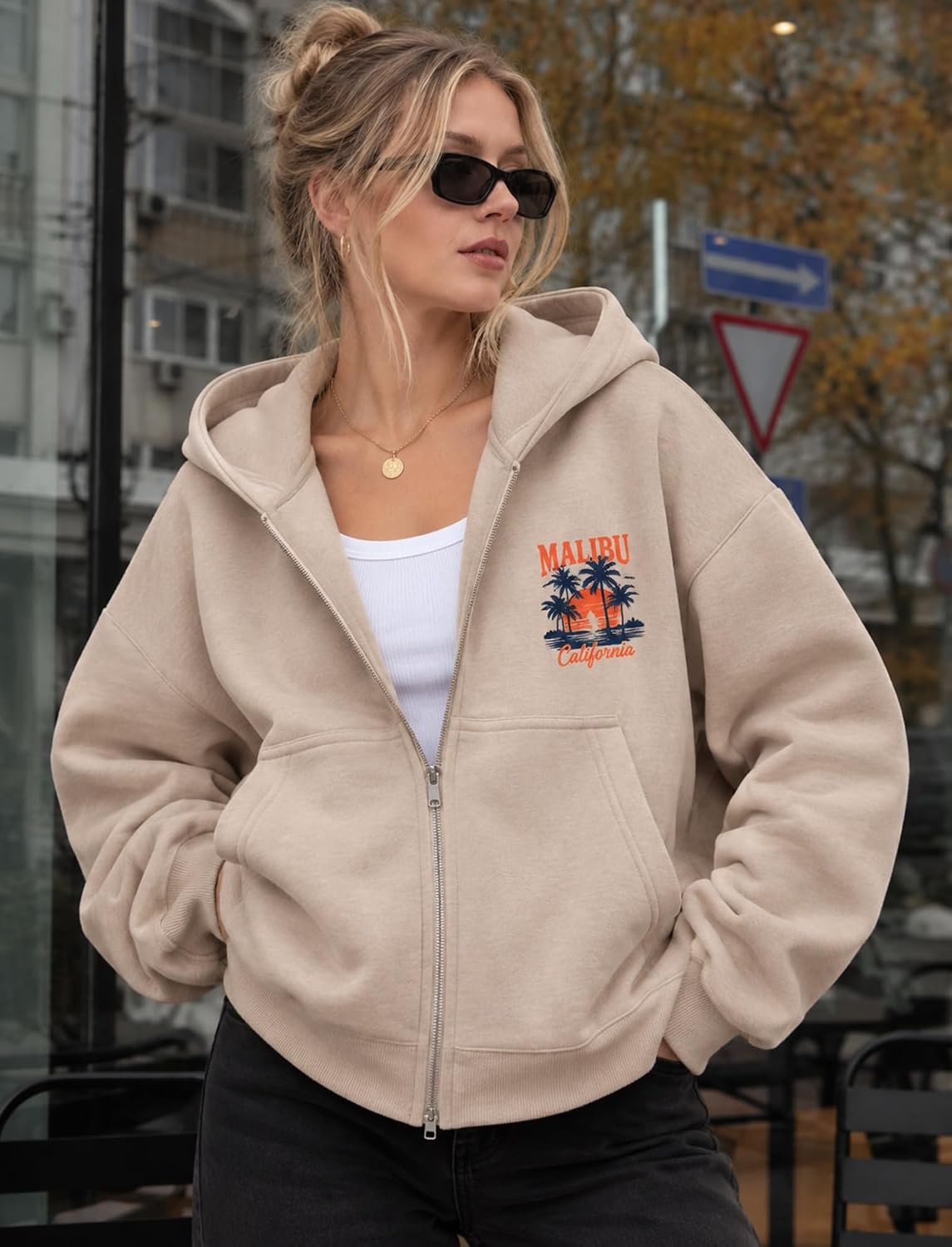 London Hills Hoodies for Women Stylish Sweater for Woman with Zip Stylish Latest Unisex Graphic Print Cotton Blend Fleece Hoodie Zipper Winter wear Hood Regular Fit, Long Sleeve