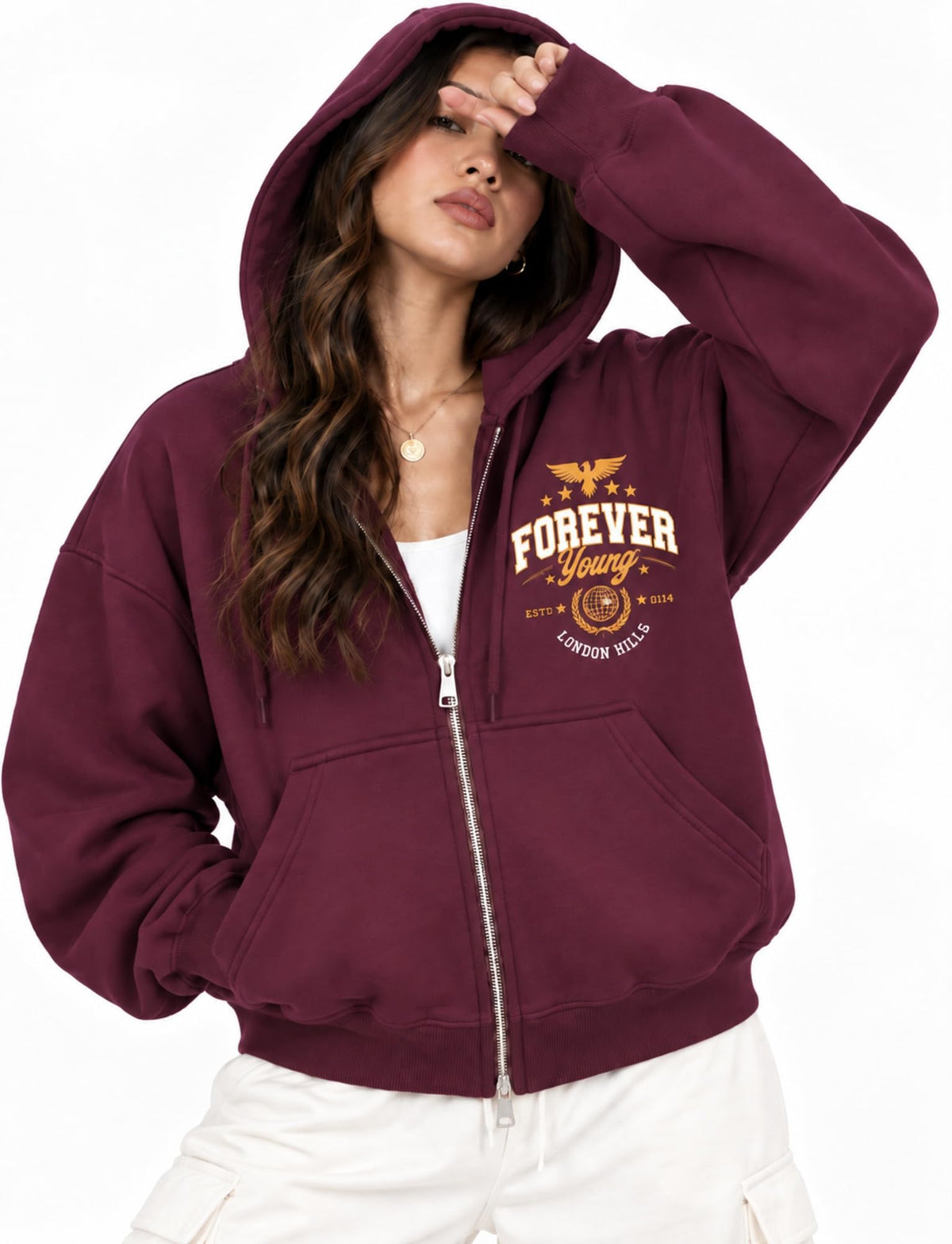 London Hills Hoodies for Women Stylish Sweater for Woman with Zip Stylish Latest Unisex Graphic Print Cotton Blend Fleece Hoodie Zipper Winter wear Hood Regular Fit, Long Sleeve