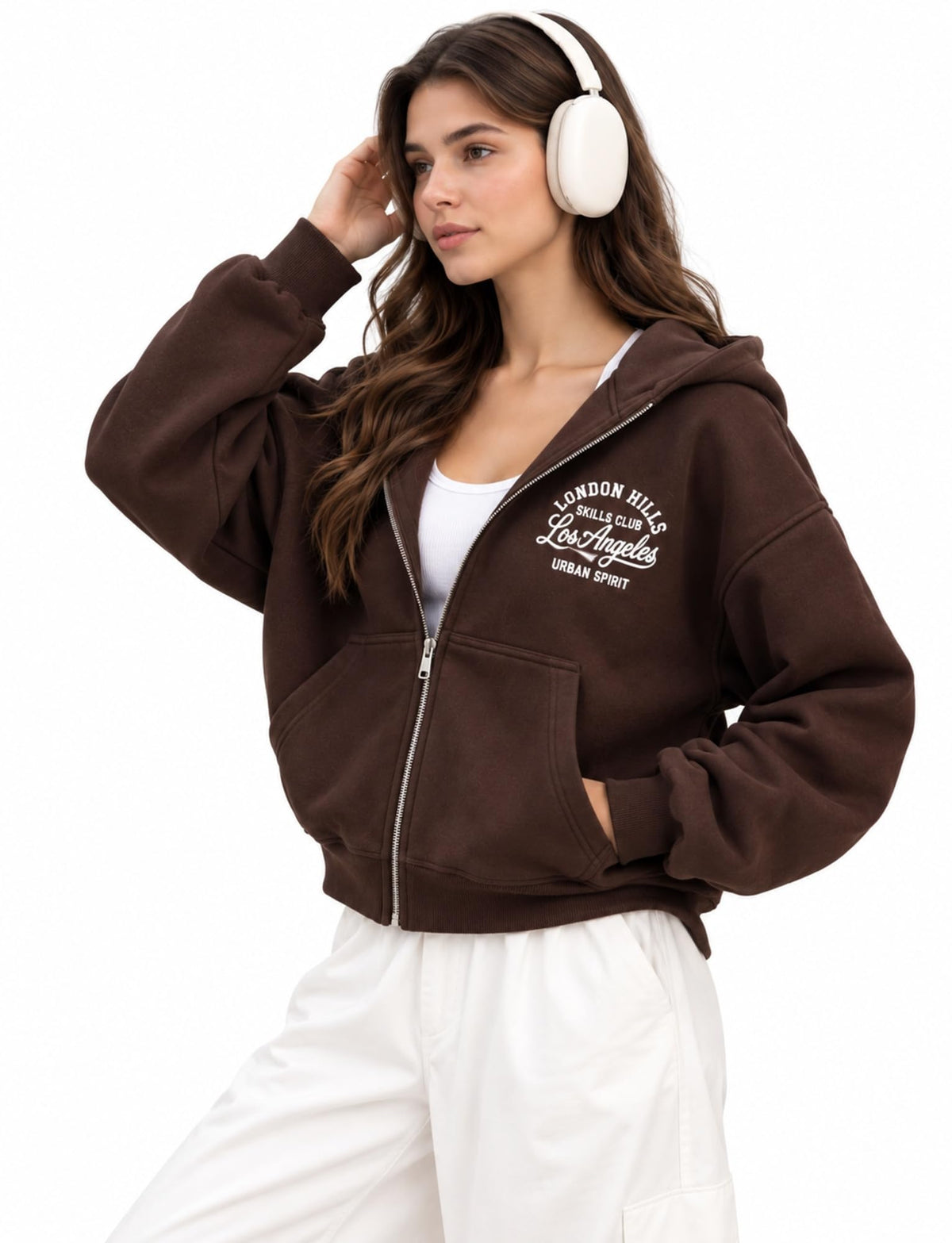 London Hills Hoodies for Women Stylish Sweater for Woman with Zip Stylish Latest Unisex Graphic Print Cotton Blend Fleece Hoodie Zipper Winter wear Hood Regular Fit, Long Sleeve