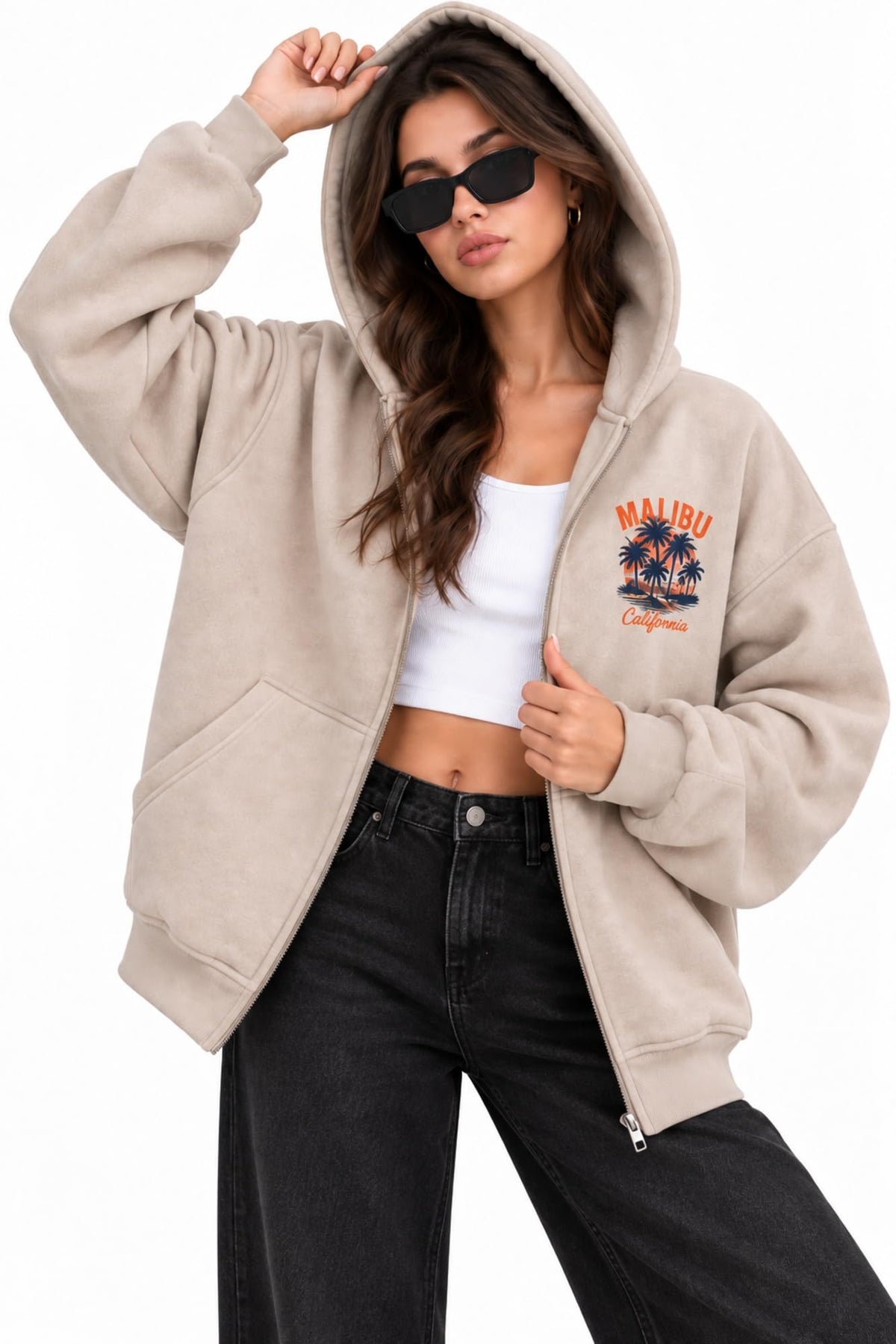 London Hills Hoodies for Women Stylish Sweater for Woman with Zip Stylish Latest Unisex Graphic Print Cotton Blend Fleece Hoodie Zipper Winter wear Hood Regular Fit, Long Sleeve