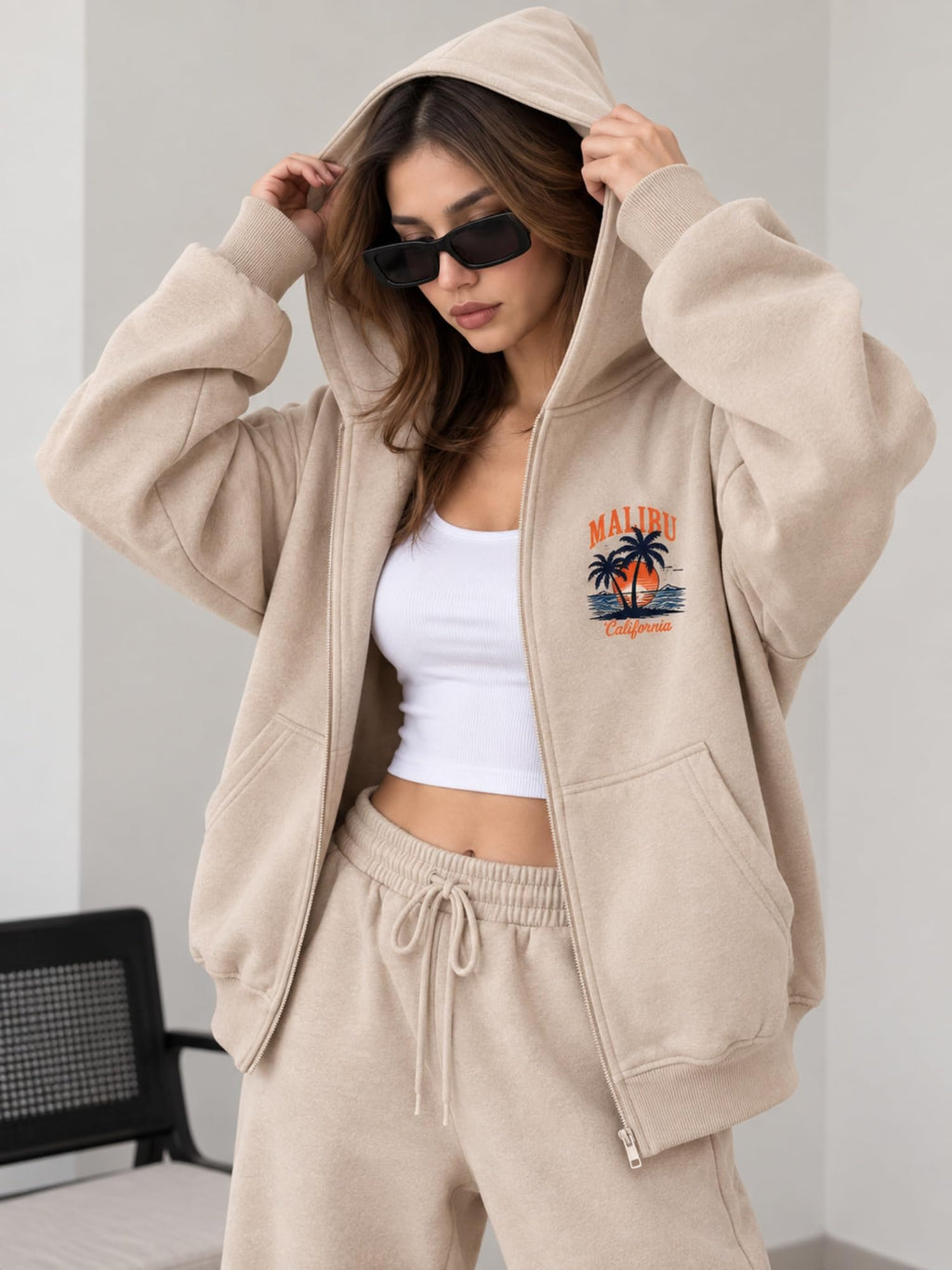 London Hills Hoodies for Women Stylish Sweater for Woman with Zip Stylish Latest Unisex Graphic Print Cotton Blend Fleece Hoodie Zipper Winter wear Hood Regular Fit, Long Sleeve