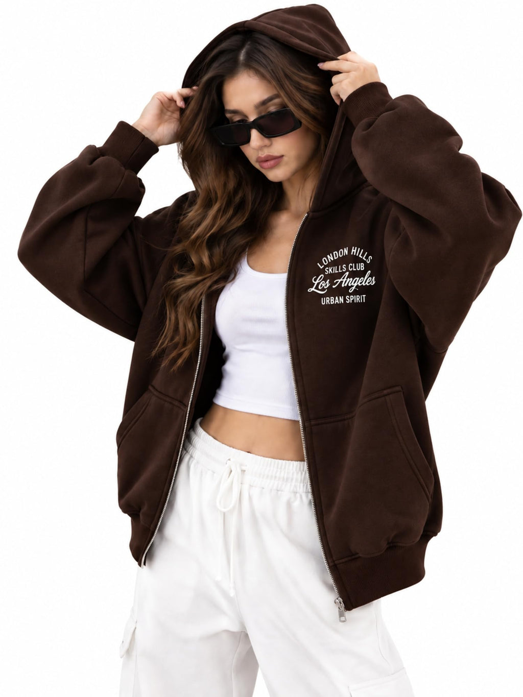 London Hills Hoodies for Women Stylish Sweater for Woman with Zip Stylish Latest Unisex Graphic Print Cotton Blend Fleece Hoodie Zipper Winter wear Hood Regular Fit, Long Sleeve