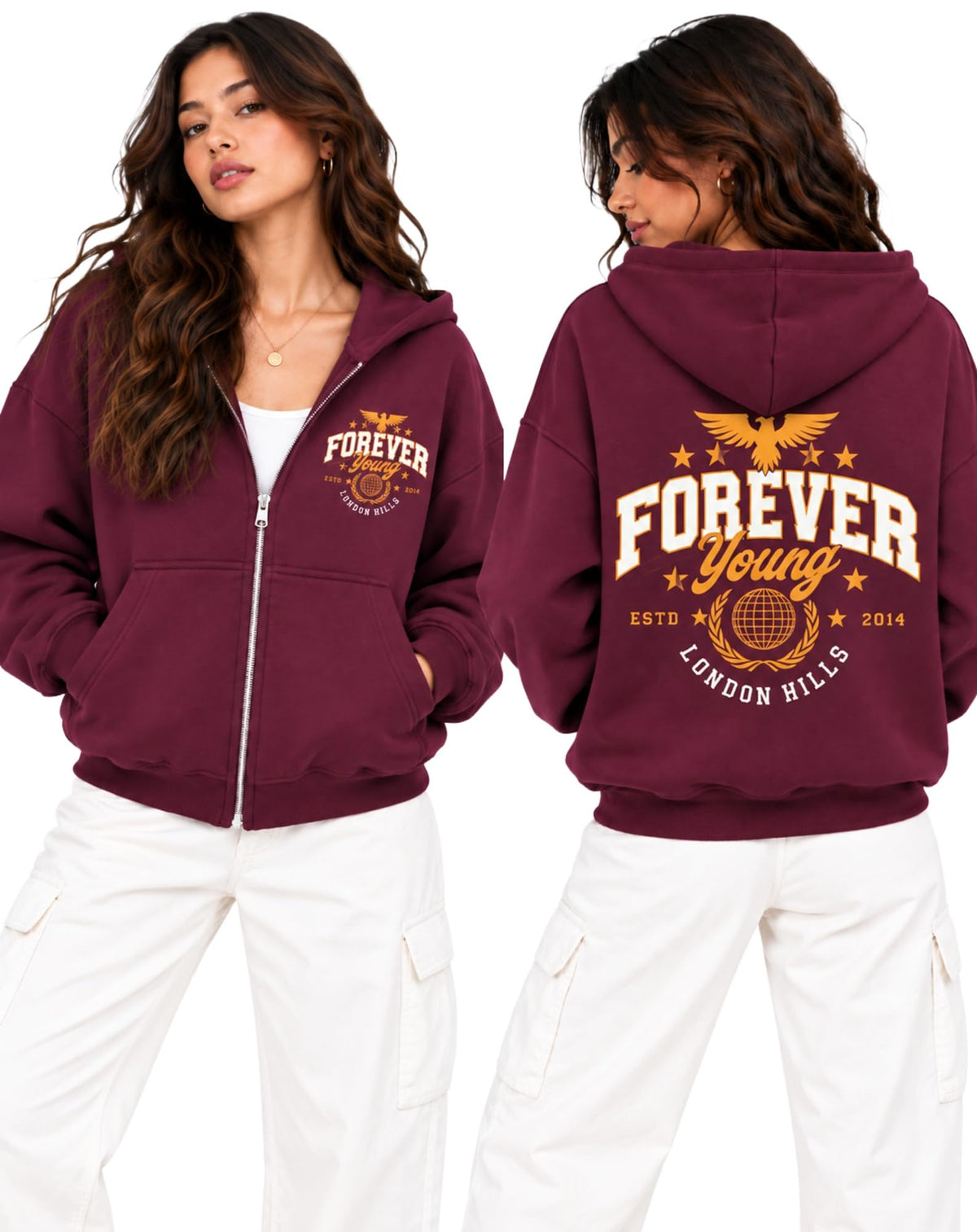 London Hills Hoodies for Women Stylish Sweater for Woman with Zip Stylish Latest Unisex Graphic Print Cotton Blend Fleece Hoodie Zipper Winter wear Hood Regular Fit, Long Sleeve