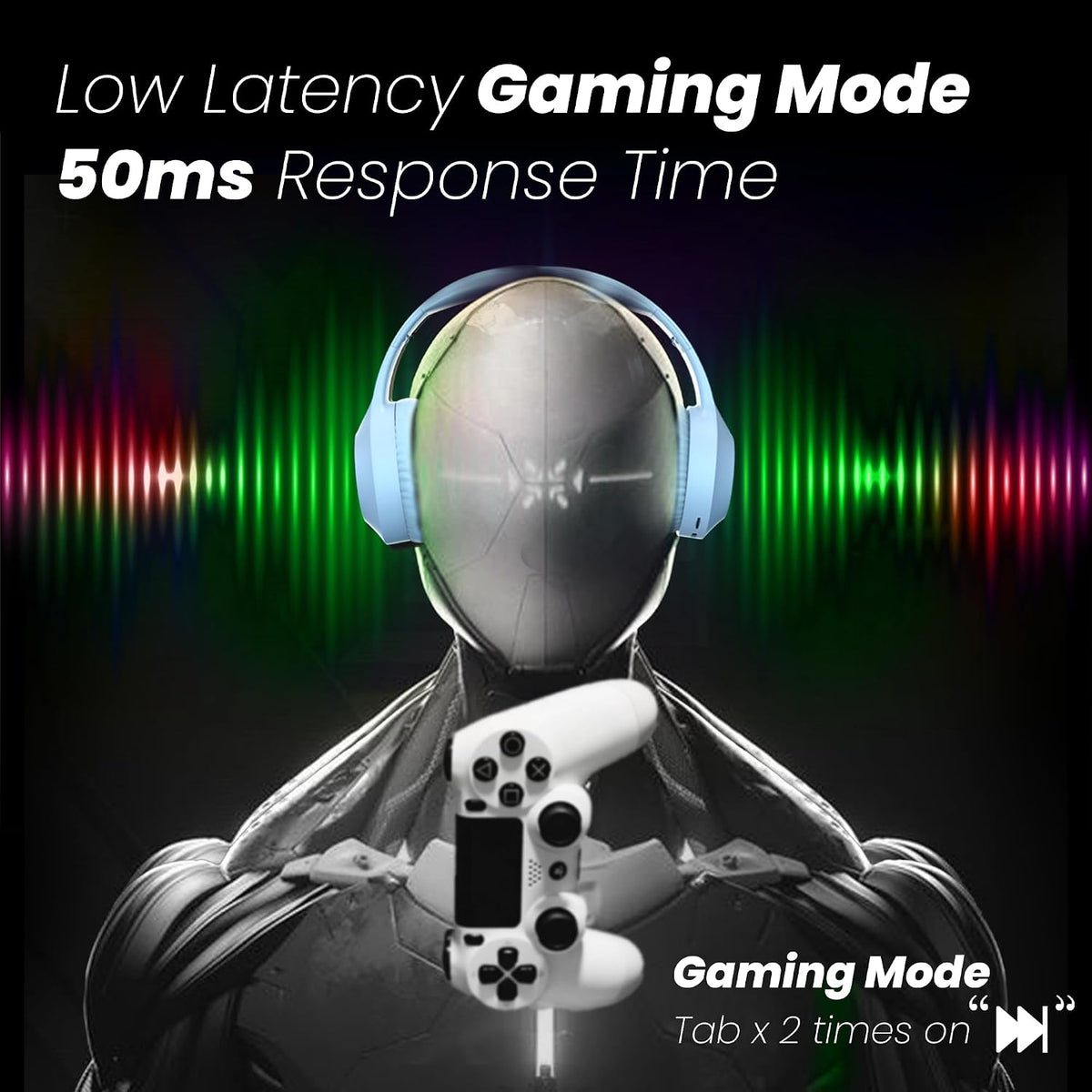 truke Newly Launched BTG 500 Over The Ear Gaming Headphone with 40mm Drivers, 10H of Playtime, Dual Pairing, Gaming Mode (50ms Latency) with RGB LEDs, TF Card with Volume Control, BT 5.4 (Sky Blue)
