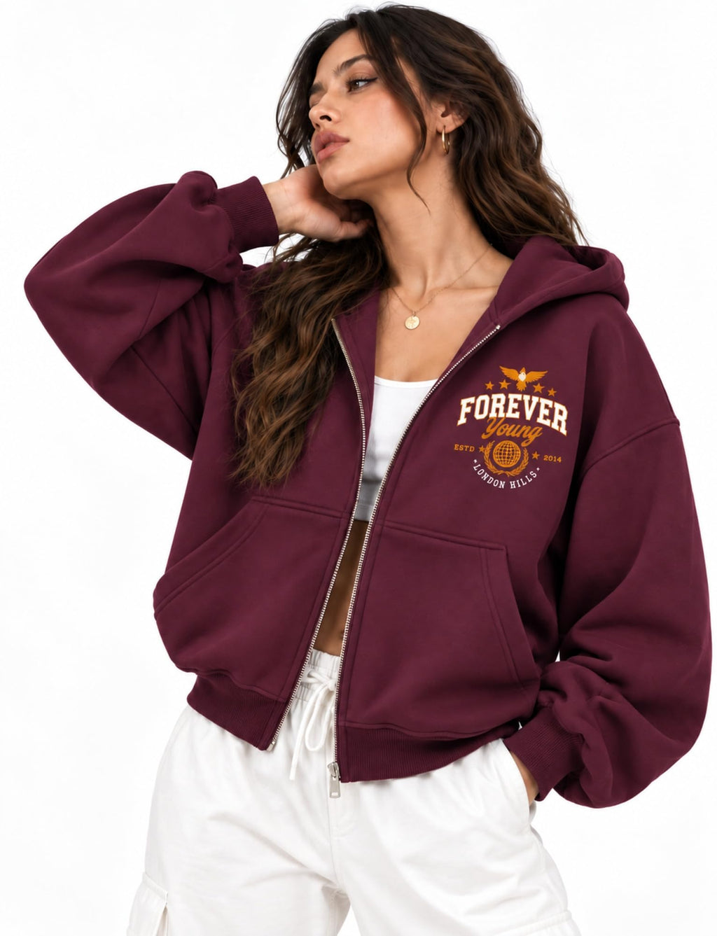 London Hills Hoodies for Women Stylish Sweater for Woman with Zip Stylish Latest Unisex Graphic Print Cotton Blend Fleece Hoodie Zipper Winter wear Hood Regular Fit, Long Sleeve
