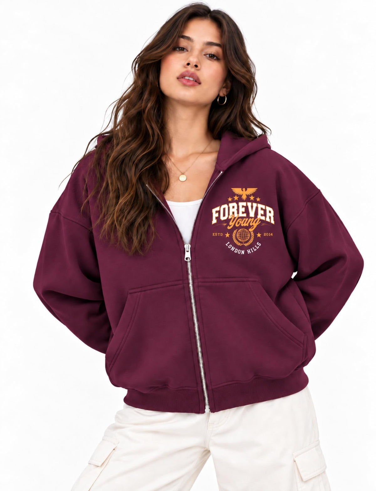 London Hills Hoodies for Women Stylish Sweater for Woman with Zip Stylish Latest Unisex Graphic Print Cotton Blend Fleece Hoodie Zipper Winter wear Hood Regular Fit, Long Sleeve
