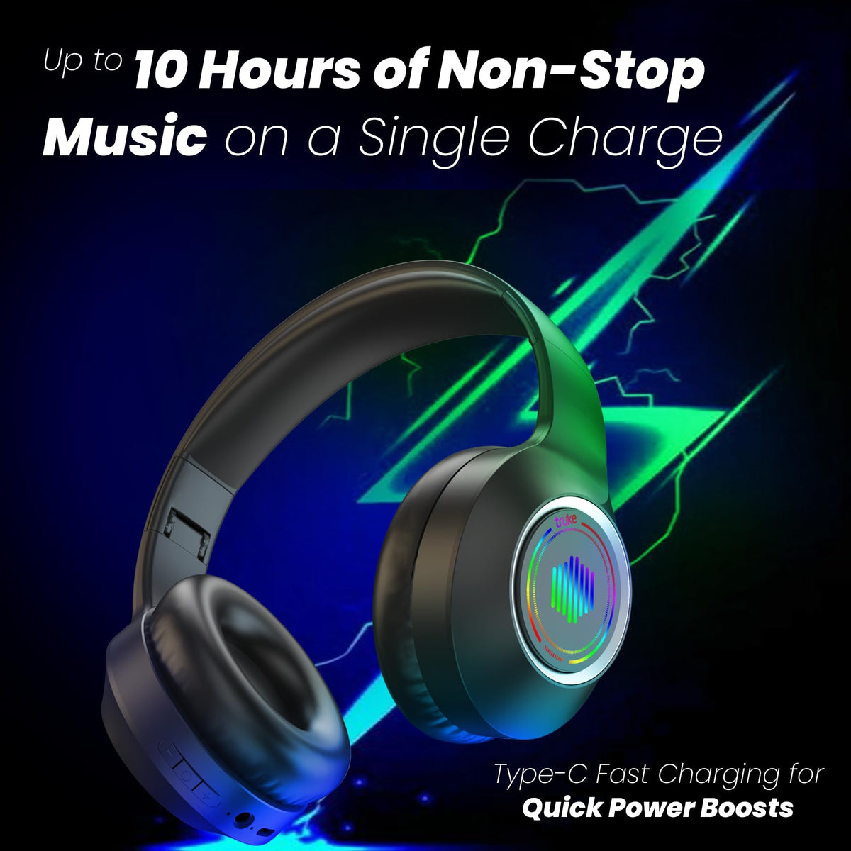 truke Newly Launched BTG 500 Over The Ear Gaming Headphone with 40mm Drivers, 10H of Playtime, Dual Pairing, Gaming Mode (50ms Latency) with RGB LEDs, TF Card with Volume Control, BT 5.4 (Sky Blue)