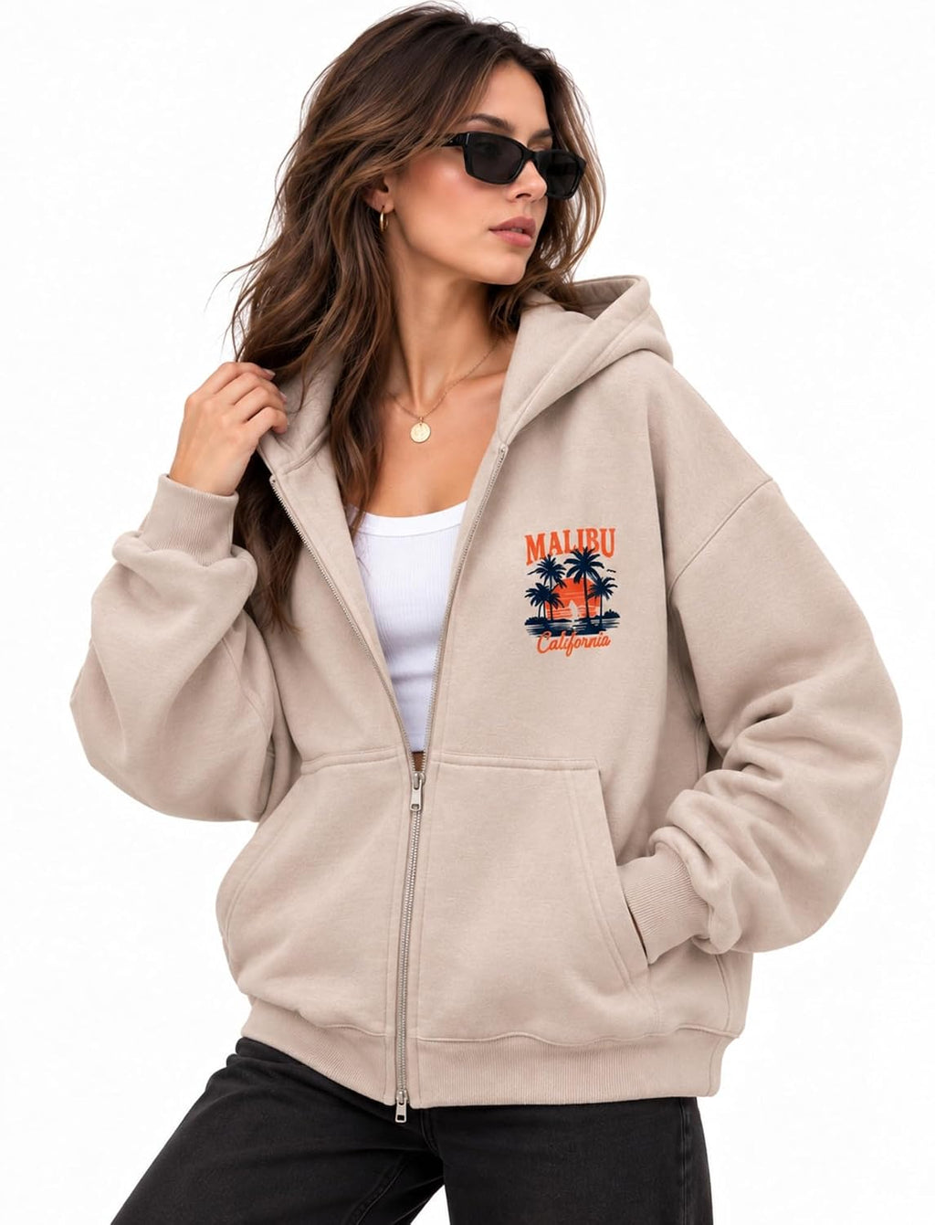 London Hills Hoodies for Women Stylish Sweater for Woman with Zip Stylish Latest Unisex Graphic Print Cotton Blend Fleece Hoodie Zipper Winter wear Hood Regular Fit, Long Sleeve