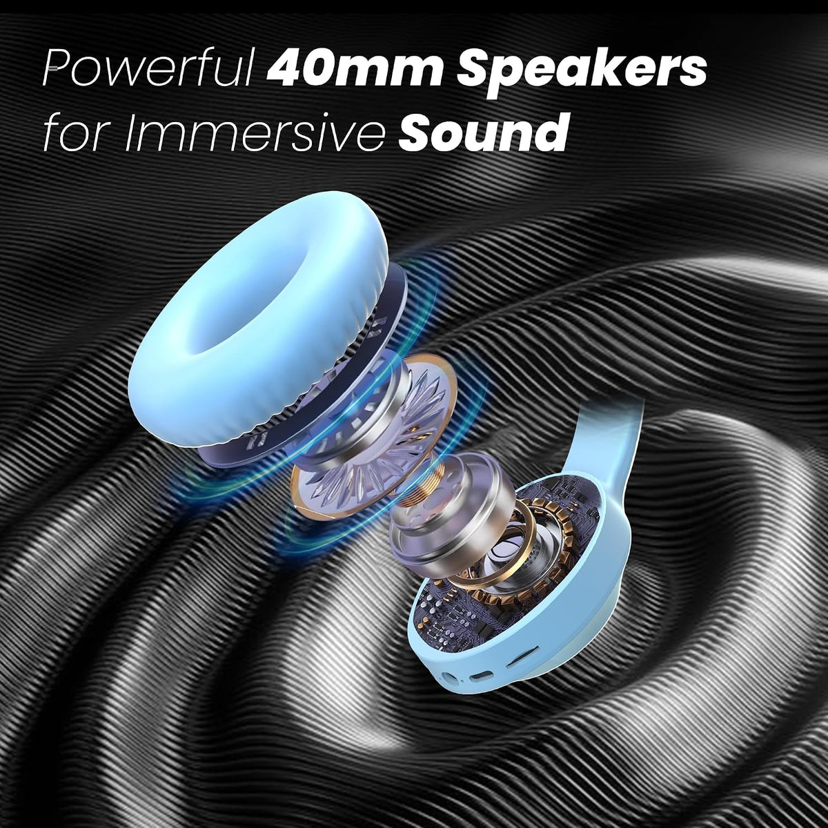 truke Newly Launched BTG 500 Over The Ear Gaming Headphone with 40mm Drivers, 10H of Playtime, Dual Pairing, Gaming Mode (50ms Latency) with RGB LEDs, TF Card with Volume Control, BT 5.4 (Sky Blue)